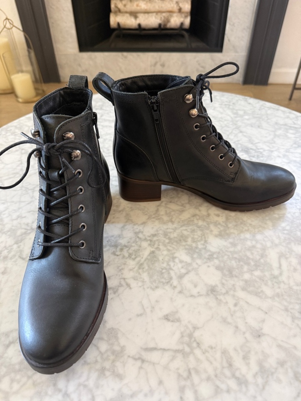 Women’s Clarks Black Leather Side Zip, Lace-Up Combat Boots - Picture 4 of 8